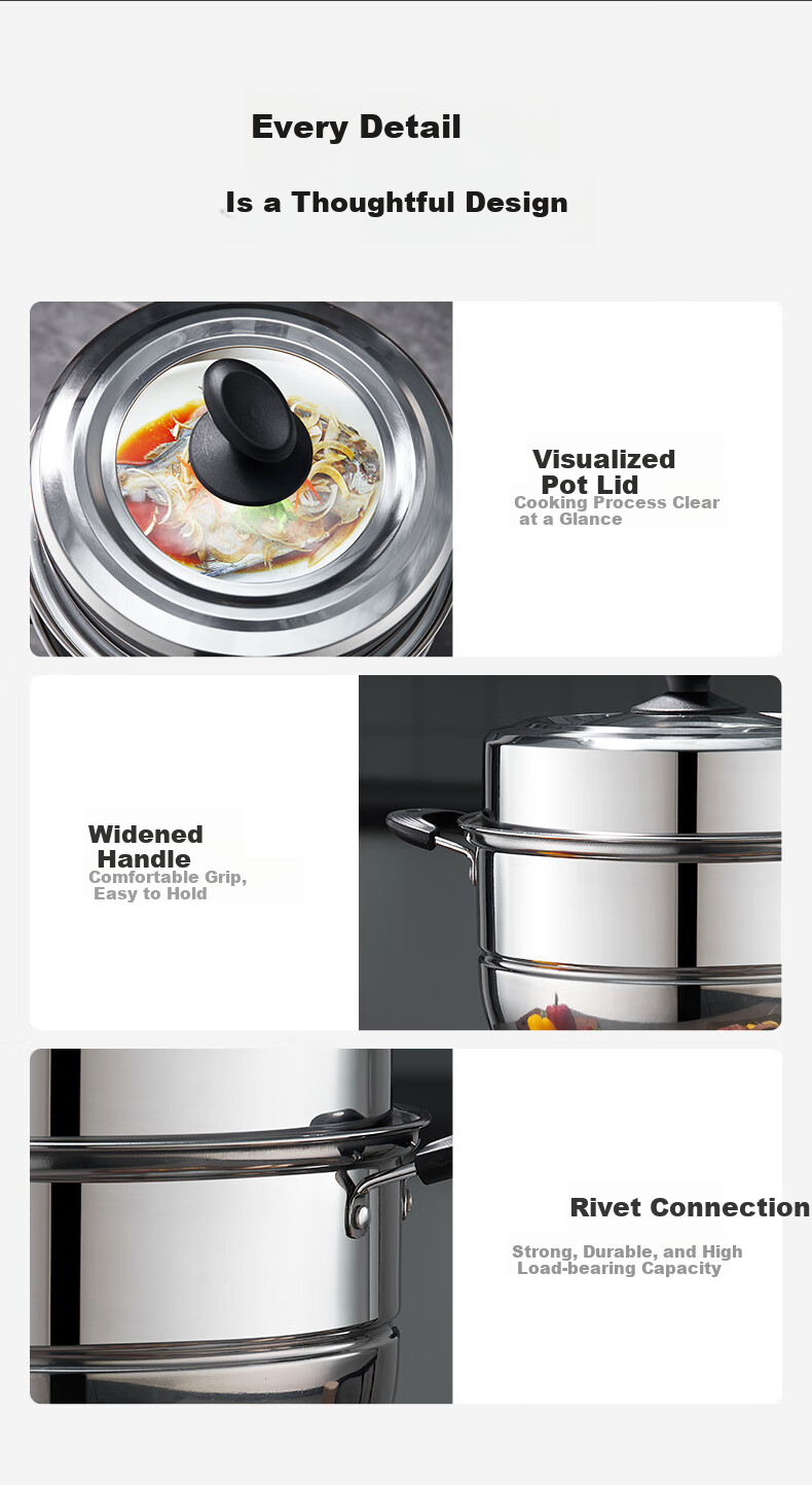 KEGOO Double-Layer Steamer Pot, Thickened Stainless Steel 30cm, Compatible with Gas Stove And Induction Cooker, for Soup Making And Cooking, KG102 9