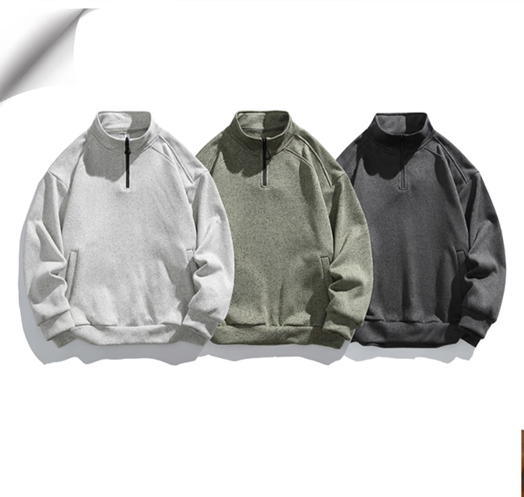 Homlean Half-Zip Lazy Style Stand Collar Sweatshirt Men Autumn New Loose Casual American Style HL71 Light Gray XL 2