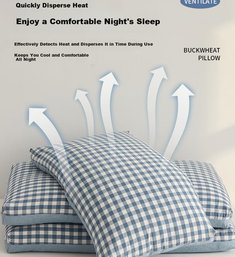 Hodo All-Cotton Buckwheat Pillow, Buckwheat Hull Pillow, Buckwheat Husk Pillow Core, Deep Sleep Cervical Pillow, Neck Support Pillow, 35*55cm, Light Blue 15