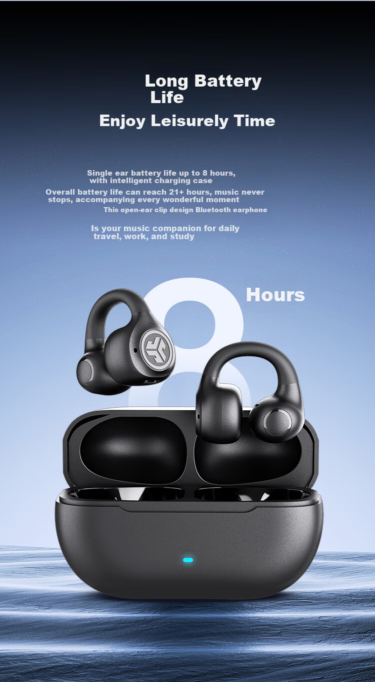 JLab Flex Ear Clip Headphones, Bone Conduction Concept Non-In Open Wireless Bluetooth Headphones, Gaming Music Sports Earphones, Comfortable Wear/long Battery Life, Wilderness Gree 3