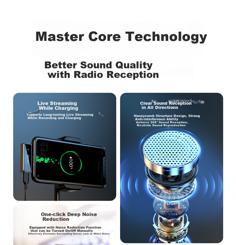 Haomuren Wireless Lavalier Microphone, Live Streaming Receiver, Outdoor Noise Reduction, Video Recording, Audio Interface Equipment for TikTok Influencers, Karaoke Singing, Compatible with Mobile Phones And Computers 2