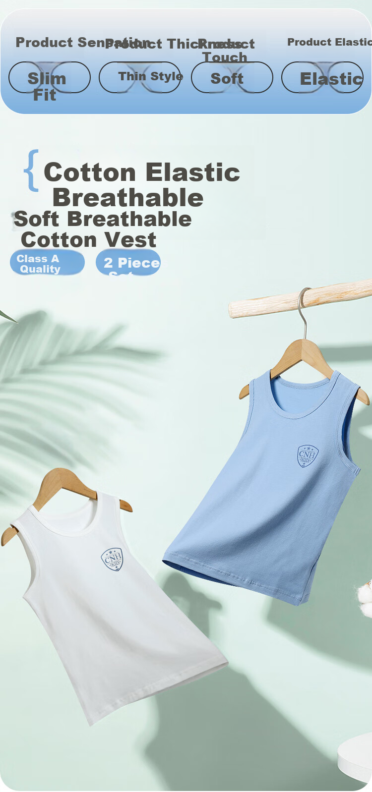 Hodohome Children's Tank Top, Boys' Summer Thin Style, 40s Combed Cotton, Casual Sports Undershirt, 803 White, Size 140 3