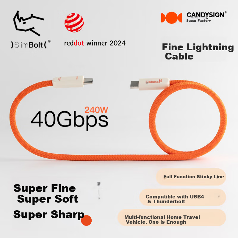 Кабель CANDYSIGN Candy Factory Thunderbolt 4 USB4 Type-C, 240W, 8K, 1 метр, 40 Гбит/с, черный