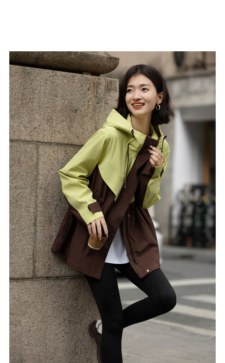 Demana [Three-proof Black Technology] Spring and Autumn Jacquard Nordic Cotton Lightweight Outdoor Hooded Color-block Drawstring Women's Jacket 1