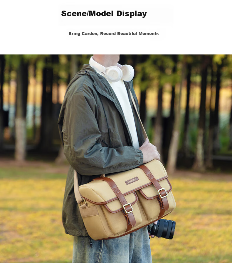 CWATCUN Shoulder Camera Bag, Cambridge Style, Lens And DSLR Storage Bag, Unisex Crossbody Photography Bag, Suitable for Fuji, Sony, Cano 15
