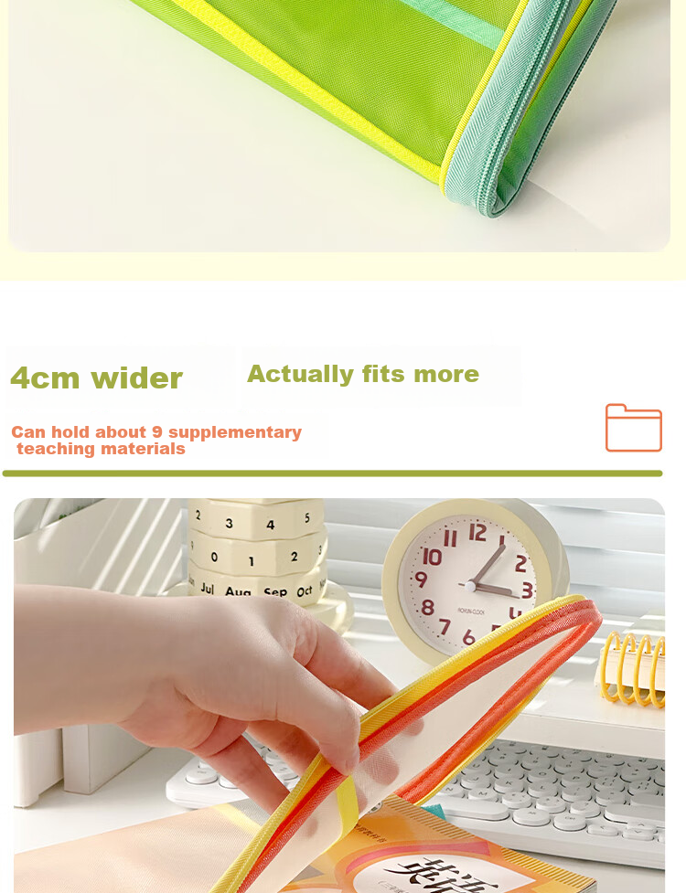 Sannianerban Zipper Large-Opening Mesh File Bag, Student Subject Bag, Handheld Book Bag, Exam-Specific Bag, Tutoring Bag, Document Storage Bag, Sea Salt Lemo 4