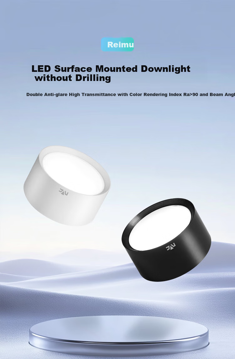 NVC LED Downlight for Home Living Room Bedroom Ceiling Hallway, No Drilling Required Surface-Mounted Ceiling Light, PC White 9W Warm White Light 1