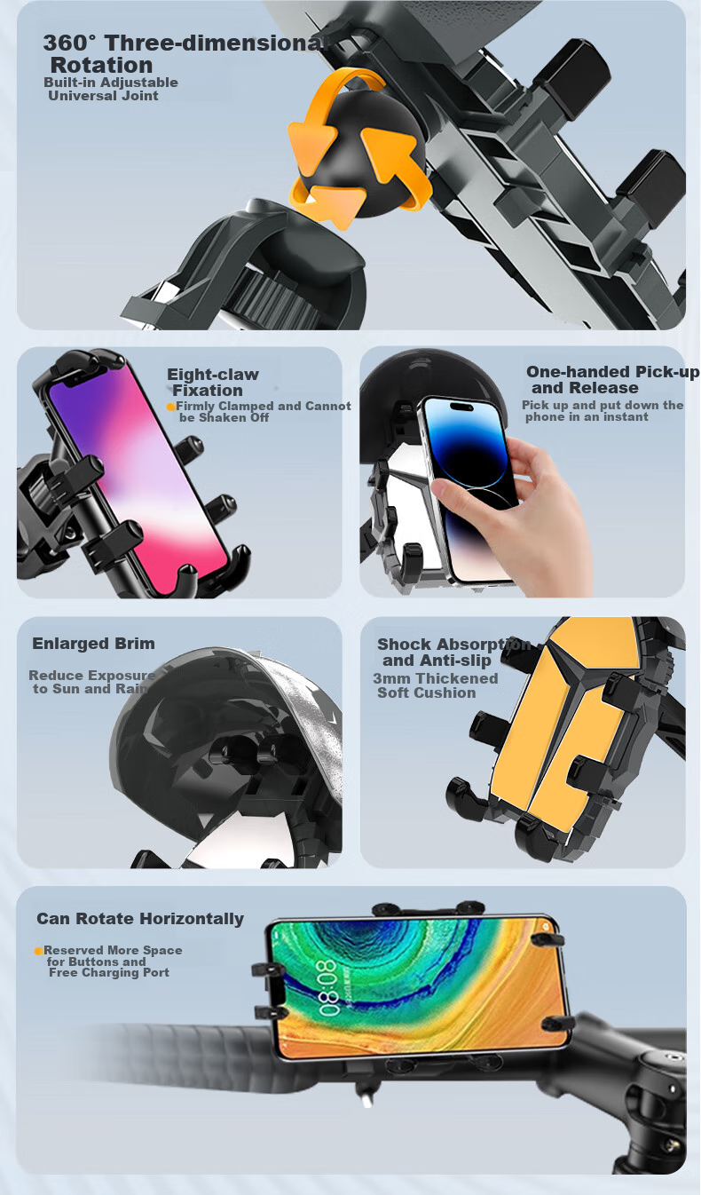 Ousen Electric Vehicle Phone Holder, Food Delivery Motorcycle Bicycle Electric Scooter Shockproof Small Helmet Waterproof Sunshade Navigation Mount 3