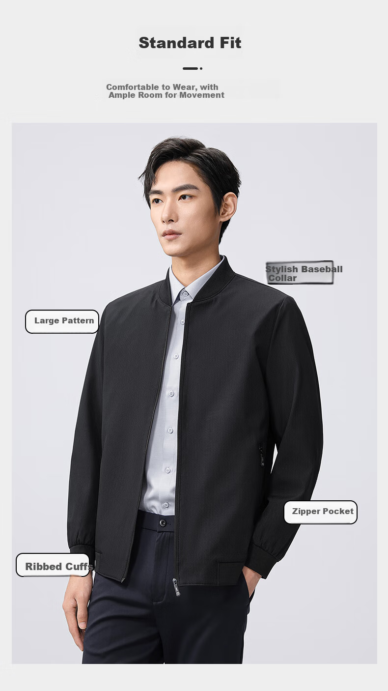Yalu Jacket for Men, Spring 2026 Baseball Collar Loose Casual Dad Style Executive Coat Business Casual Middle-Aged Outerwear 3