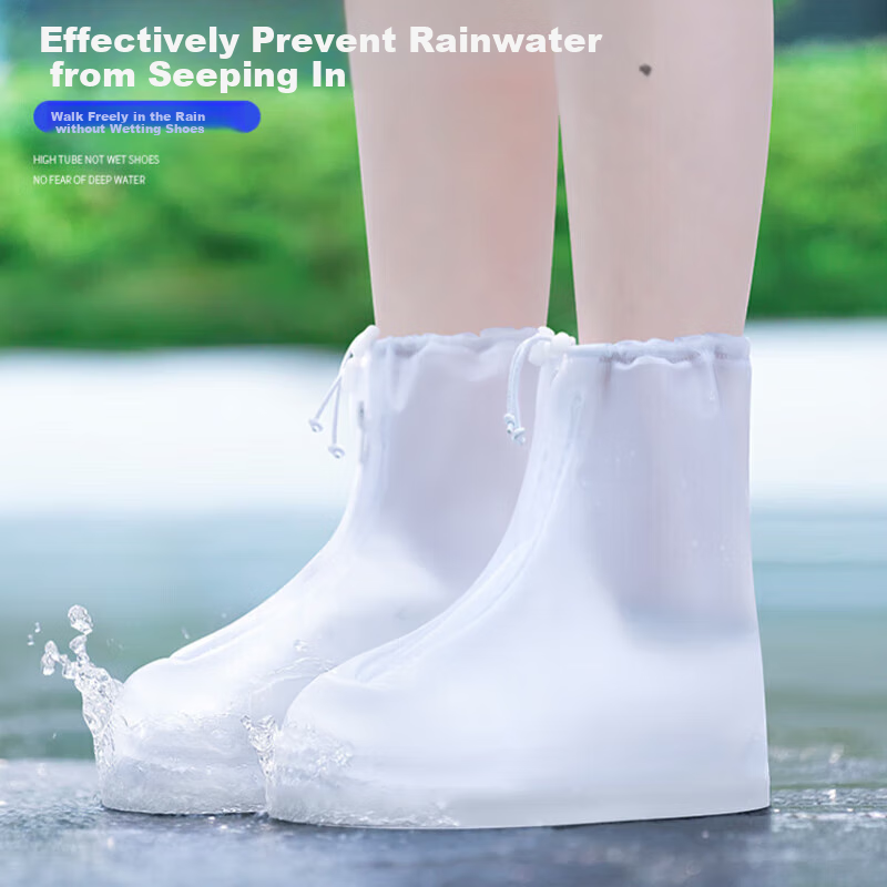 BWNK Waterproof Shoe Covers, Thick Rain Boots, Portable Non-Slip Wear-Resistant Rain Boots, White, Size XL