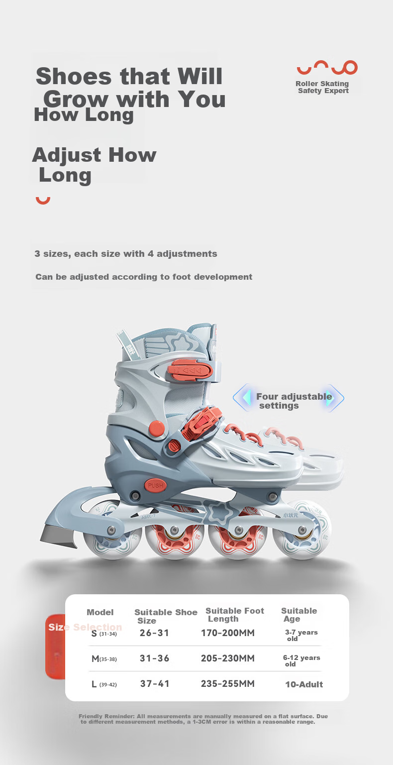 Xiaozhuangyuan Roller Skates for Children, Inline Skates with Alloy Frame, All-Flash Wheels, Dream Home Birthday Gift, L5 Blue Orange S 5