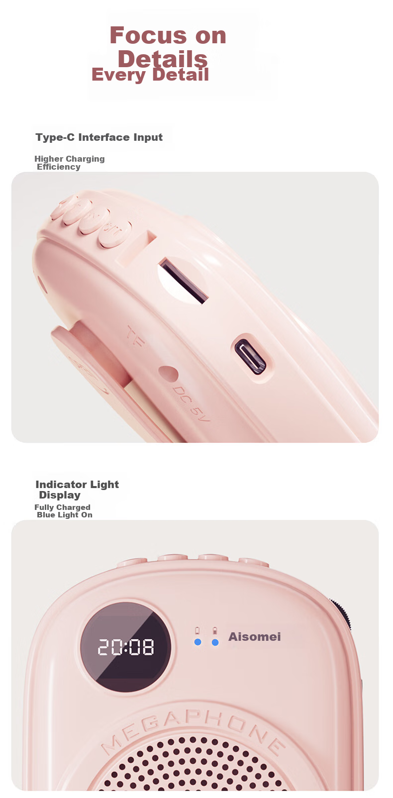 AISOMEX Portable Amplifier for Teachers, Classroom Teaching Microphone, Outdoor Tour Guide Shopping Assistant, Compact Loudspeaker Speaker K18 Pink 10