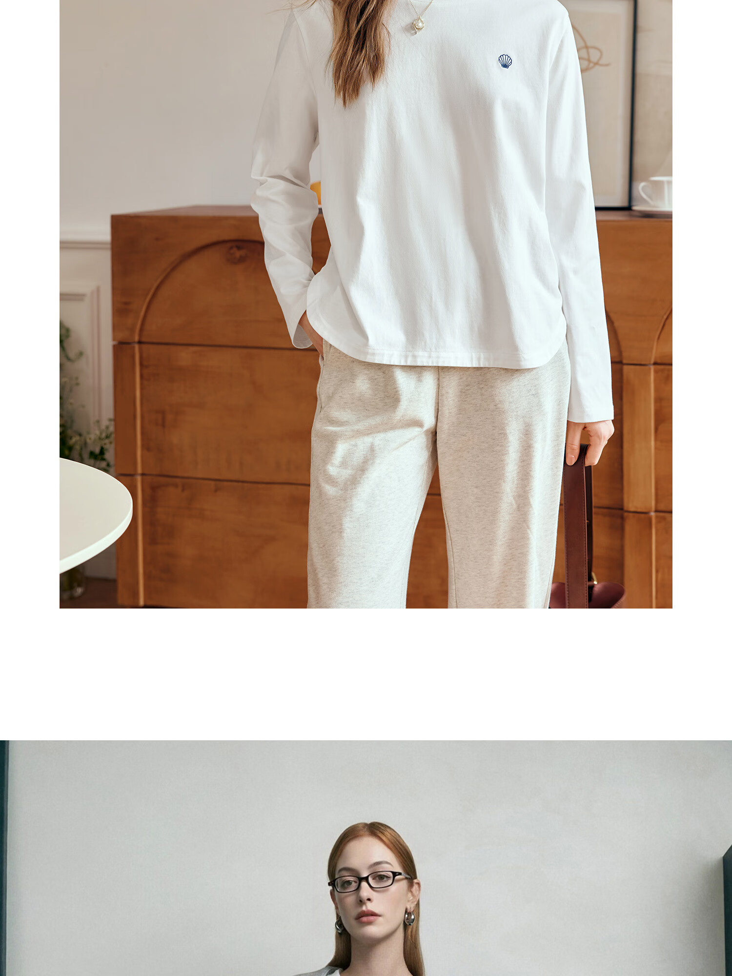 Oulain Pure Cotton Long-Sleeve T-Shirt for Women, Autumn French Embroidery Casual Round Neck Top, Heart Embroidery, L 6