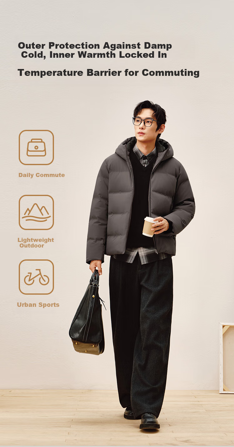 JD Jingzao Seamless Goose Down Jacket Unisex Couple Hooded Winter Warm Coat Black 3XL 14
