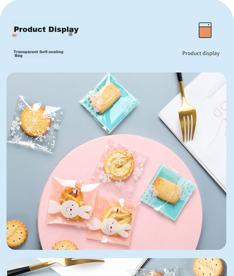 BJ 7*7cm Line Animal Biscuit Packaging Bag, 300 Pieces, Snowflake Crisp Nougat Cookies, Candy Baking Packaging 8