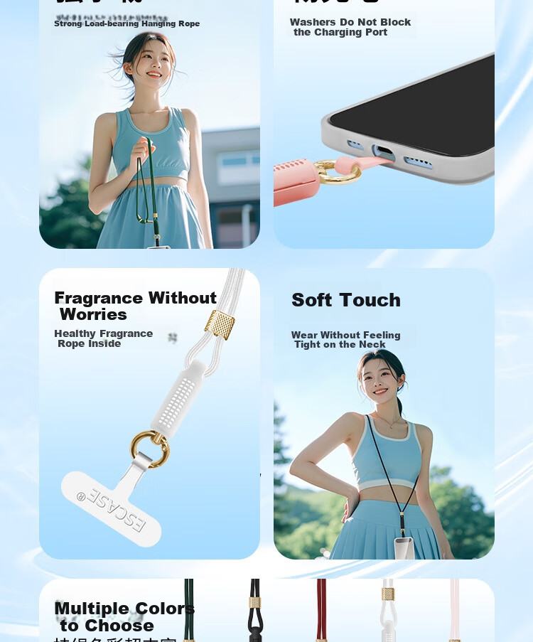 ESCASE [Self-Contained Perfume] Phone Lanyard Neck Strap Crossbody Wrist Strap Adjustable Retractable Anti-Loss Premium Phone Case Suitable for Huawei Mate80 Pro Long Black 3