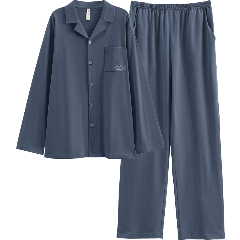 Fenteng Couples Pajamas Women's New Pure Cotton Spring and Autumn Long Sleeve Lapel Cardigan Simple Plus Size Youth Men's Homewear Set