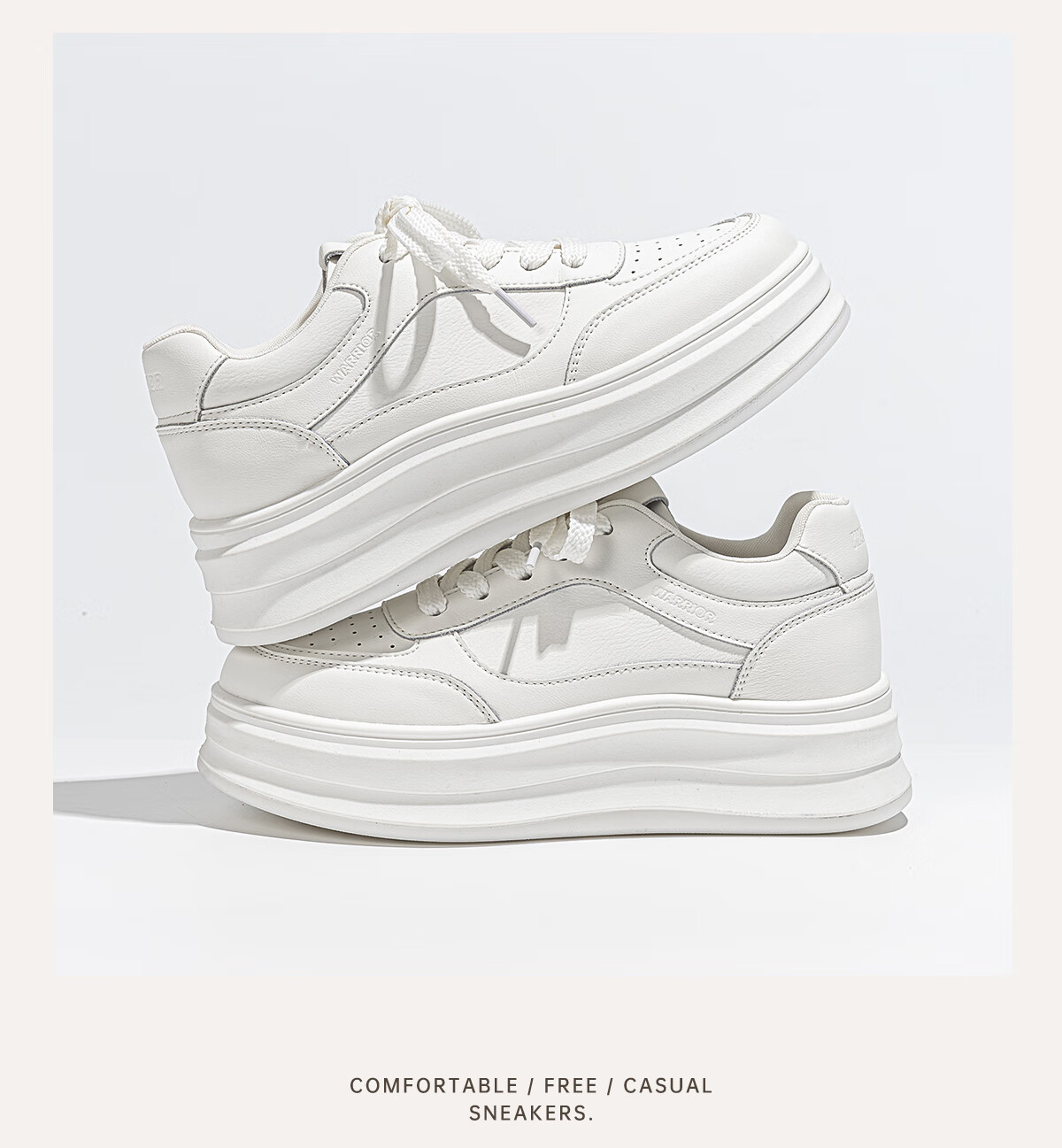 Warrior Women's Autumn Casual Fashion Platform Thick-Soled White Sneakers, Height-Increasing Sports Shoes, Size 40 17