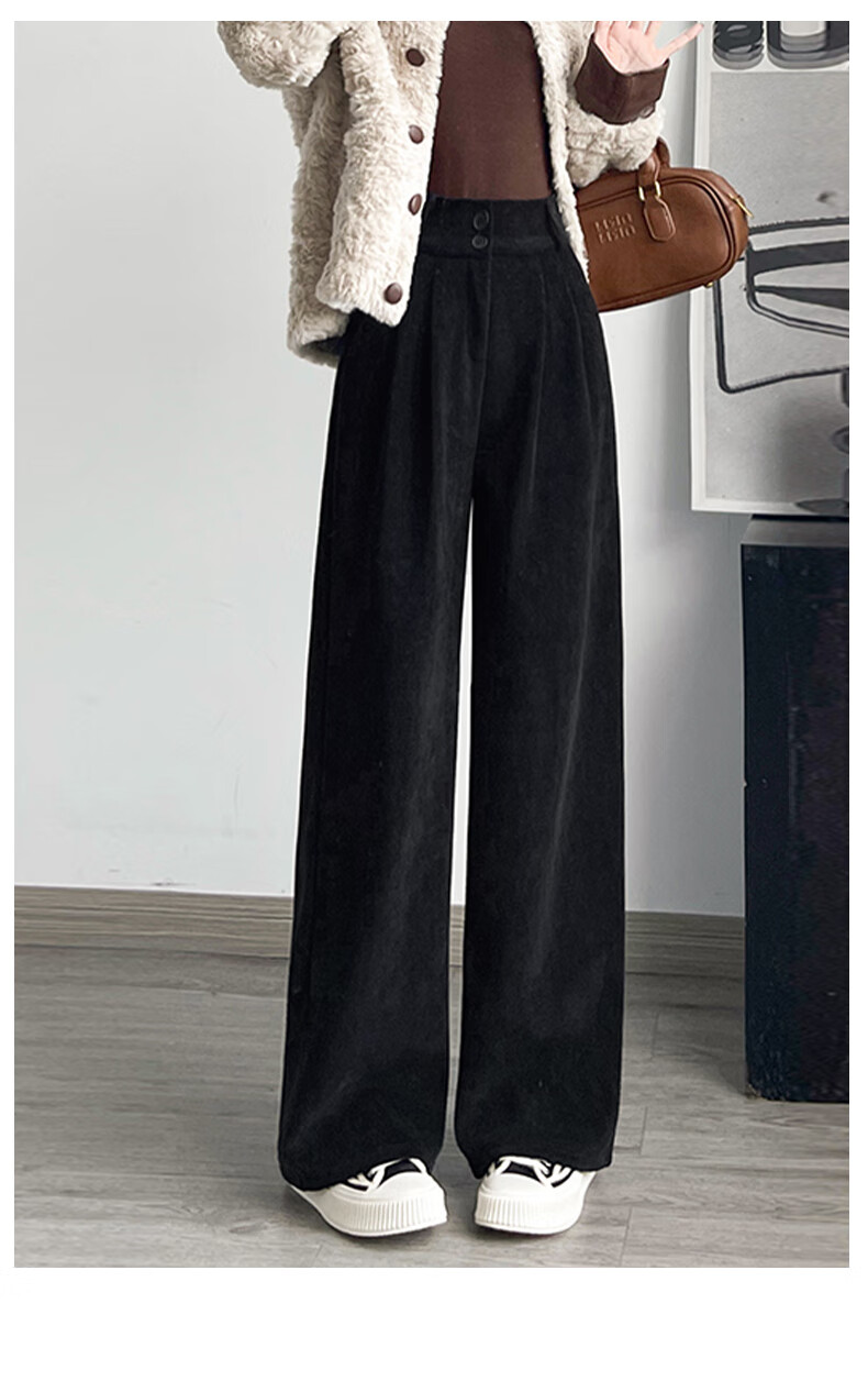 FitonTon Chenille Wide-Leg Pants for Women Autumn Winter 2025 New Slim Fit Blazer Fleece-Lined Thick Corduroy Trousers 15
