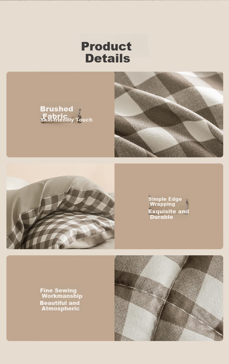 JD Original Puffy Warm Plaid Fiber Comforter, 100% Virgin Fiber Quilt, Winter Class A Warm Duvet Insert, Brown, 2x2.3m 13