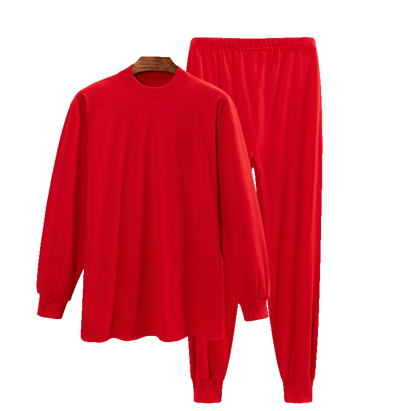 Bejirog Women's Pure Cotton Red Thermal Underwear Set Mid-Autumn Collar XL for Middle-Aged and Elderly in Birth Year