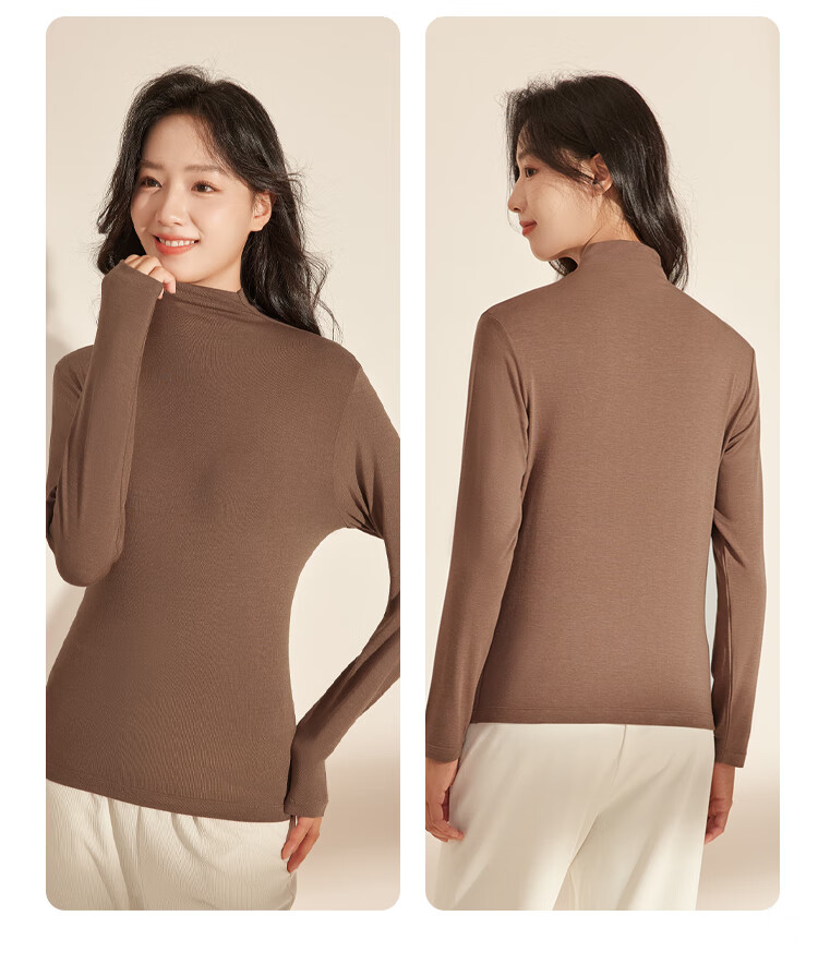 Hodo Home Women's Elegant Base Shirt Autumn Winter Lightweight High Elastic Nude Feel Multi-Color Small Turtleneck Truffle Black S 160/85 5