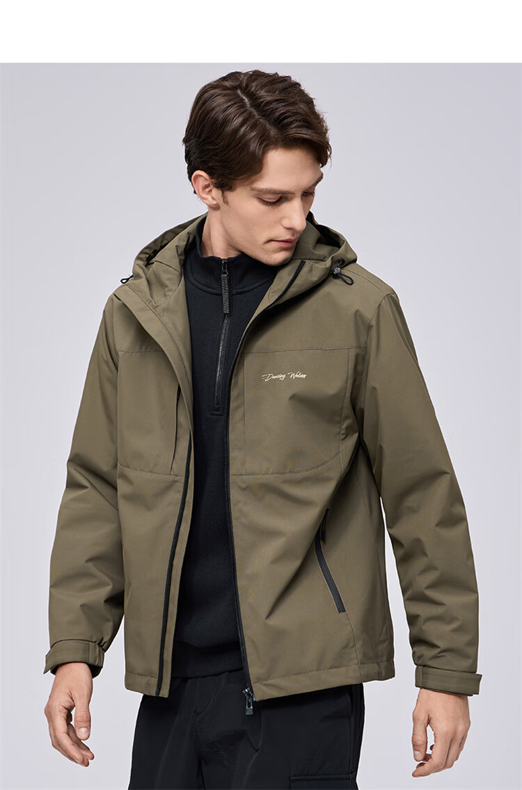 DANCING WOLVES Instant Warmth Outdoor Hooded Jacket Trendy Versatile Warm Comfortable Men's Jacket 701 Khaki S 4