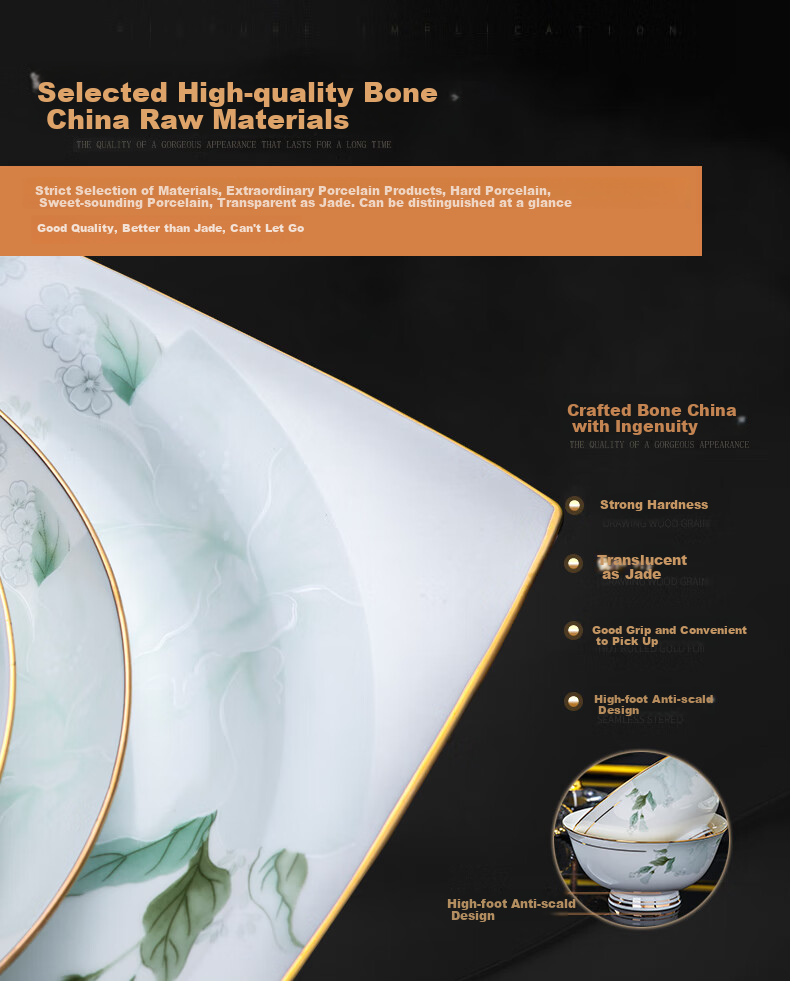 Yunzhihe Complete Set of Tableware Including Plates, Bowls And Chopsticks from Jingdezhen, Perfect for Housewarming Or Moving Gifts 7