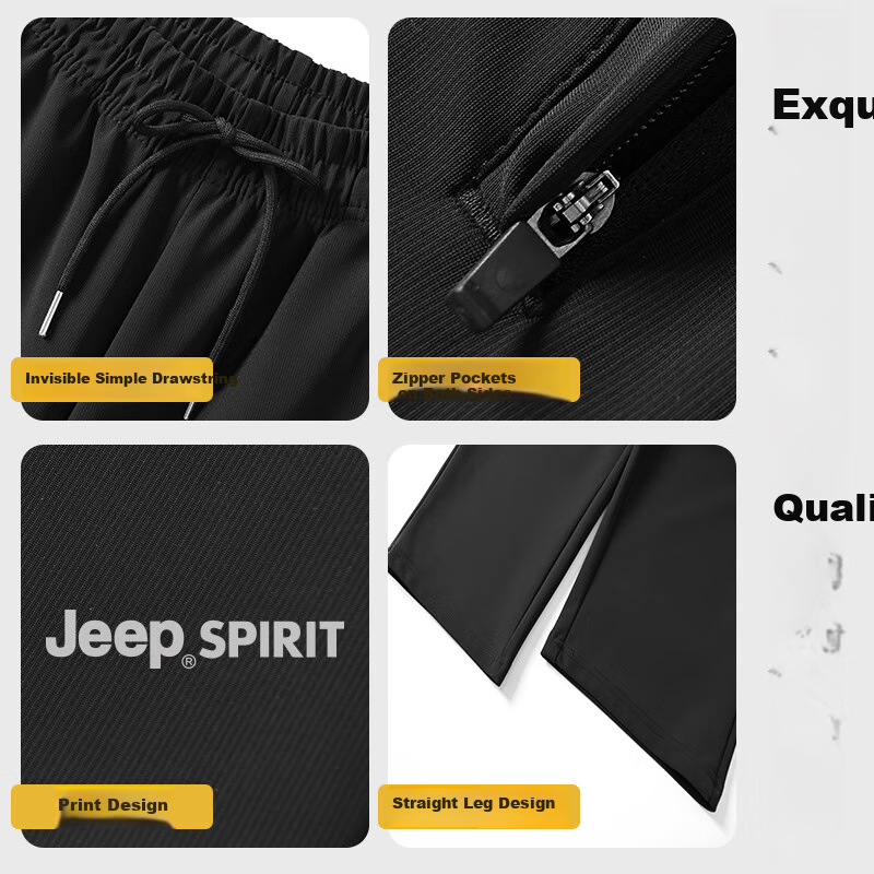JEEP SPIRIT Men's Sweatpants, Spring And Autumn Versatile Fashionable Pants, Loose Comfortable Straight-Leg Casual Pants for Men, Black XL 5