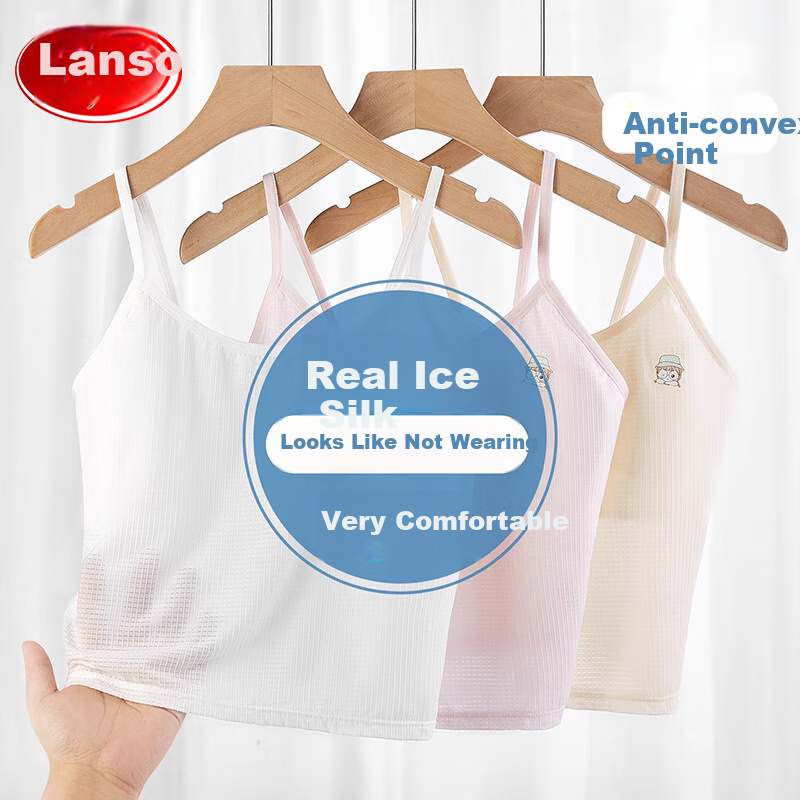 LangSha Girls' Underwear for Puberty, Elementary School Students, Children, Seamless Anti-Nipple Show, Long Camisole, Breathable Undershirt for Young Girls