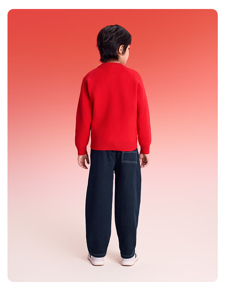 Balabala [balaOne] Kids Unisex Loose Knit Red Sweater New Year Greeting Wear Versatile Children's Pullover 3