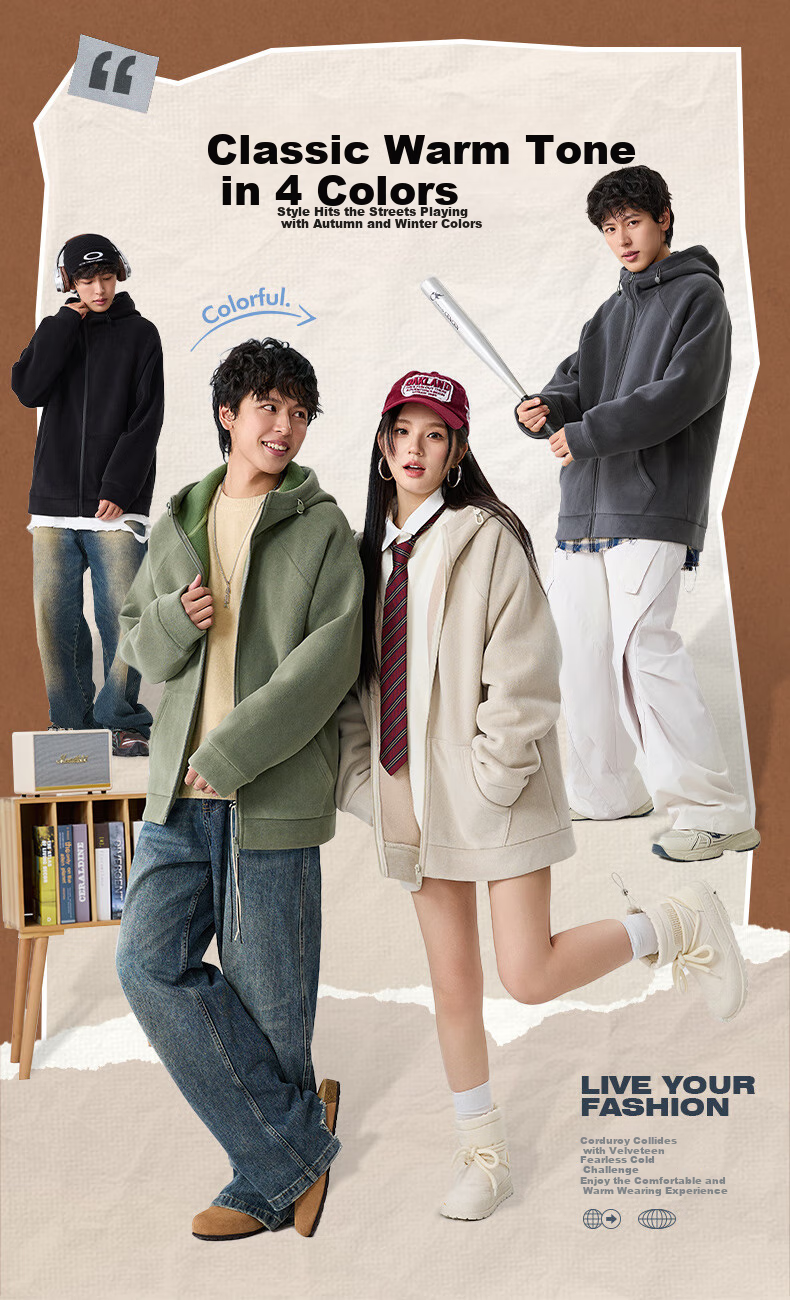 Jeanswest Fleece-Lined Jacket for Men, Winter Thickened Fleece High-End Double-Sided Fleece Hooded Coat, Youth Student Outerwear 3