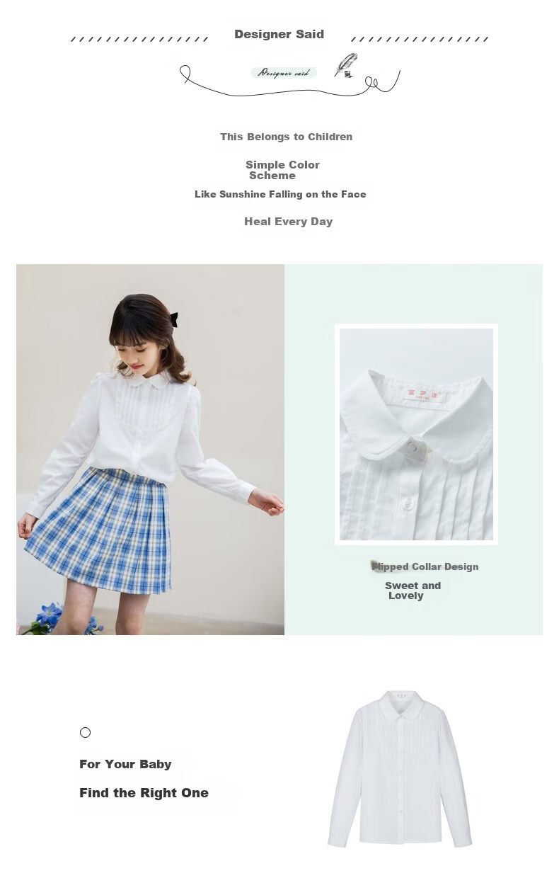 Follow Me Girls' Shirt, Spring And Autumn Academic Style Versatile Casual Long-Sleeve Top, Children's Peter Pan Collar Blouse, White, Size 110 2
