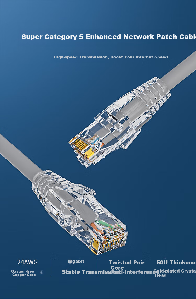 HAILE Cat5e Pure Copper Ethernet Cable HT-203 Oxygen-Free Copper 7*0.2 Core Network Connection Cable Unshielded Patch Cable Gray 10 Meters 1