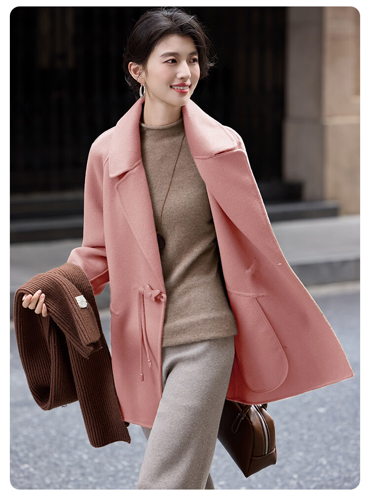 Bailu Elegant 100% Wool Coat 2025 Winter New Suit Collar Simple Mid-Length Double-Faced Woolen Women Black S 13