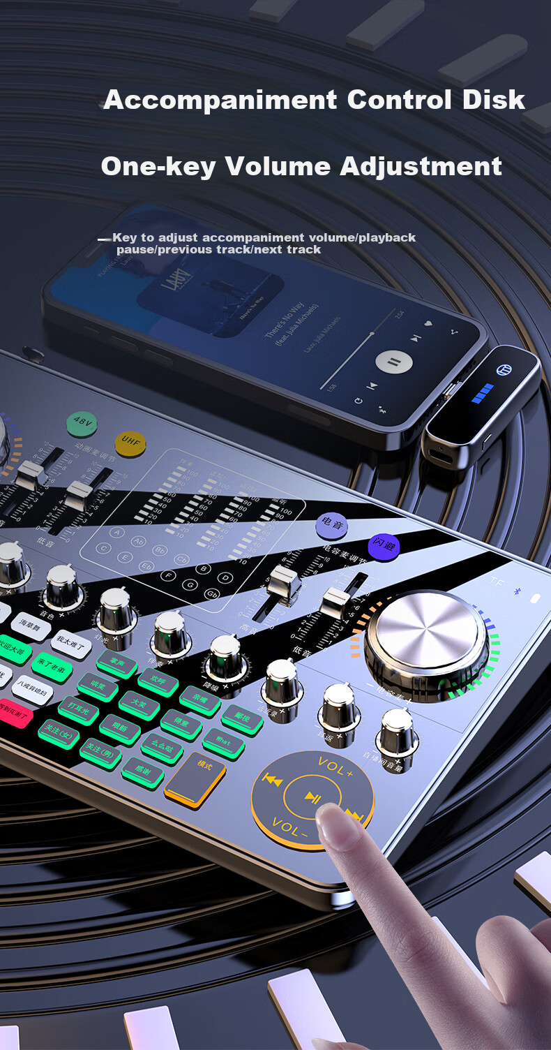 Haomuren Sound Card Live Streaming Equipment Complete Set All-In Machine for TikTok Singers, Recording, Mobile Phone-Specific Computer Professional External Mixer with Wireless Microphone for Karaoke 15