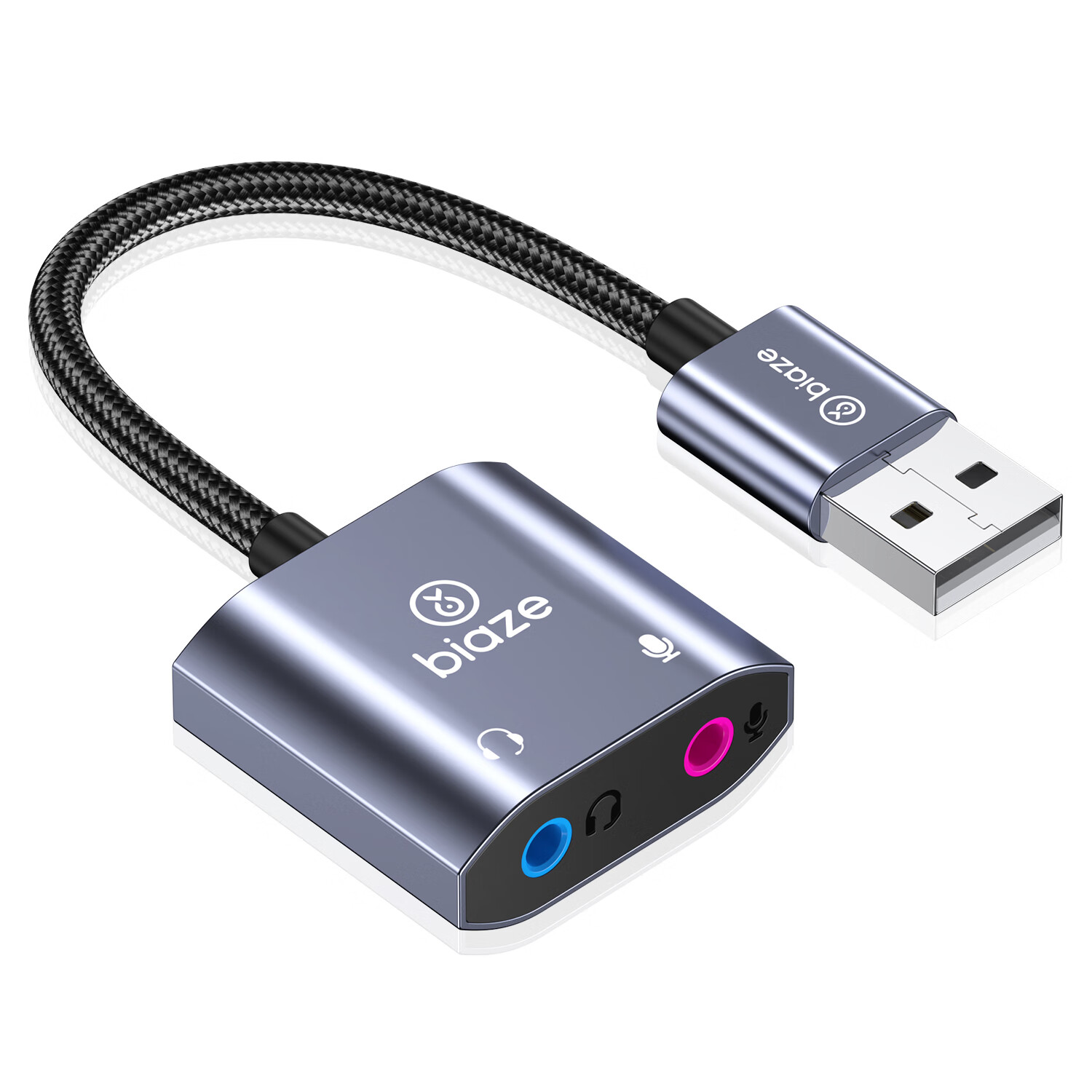 BIAZE USB External Sound Card, USB to 3.5mm Audio Cable, Headphone Expansion Converter Cable without Driver, for Desktop Computer And Laptop, Connect Microphone Speaker