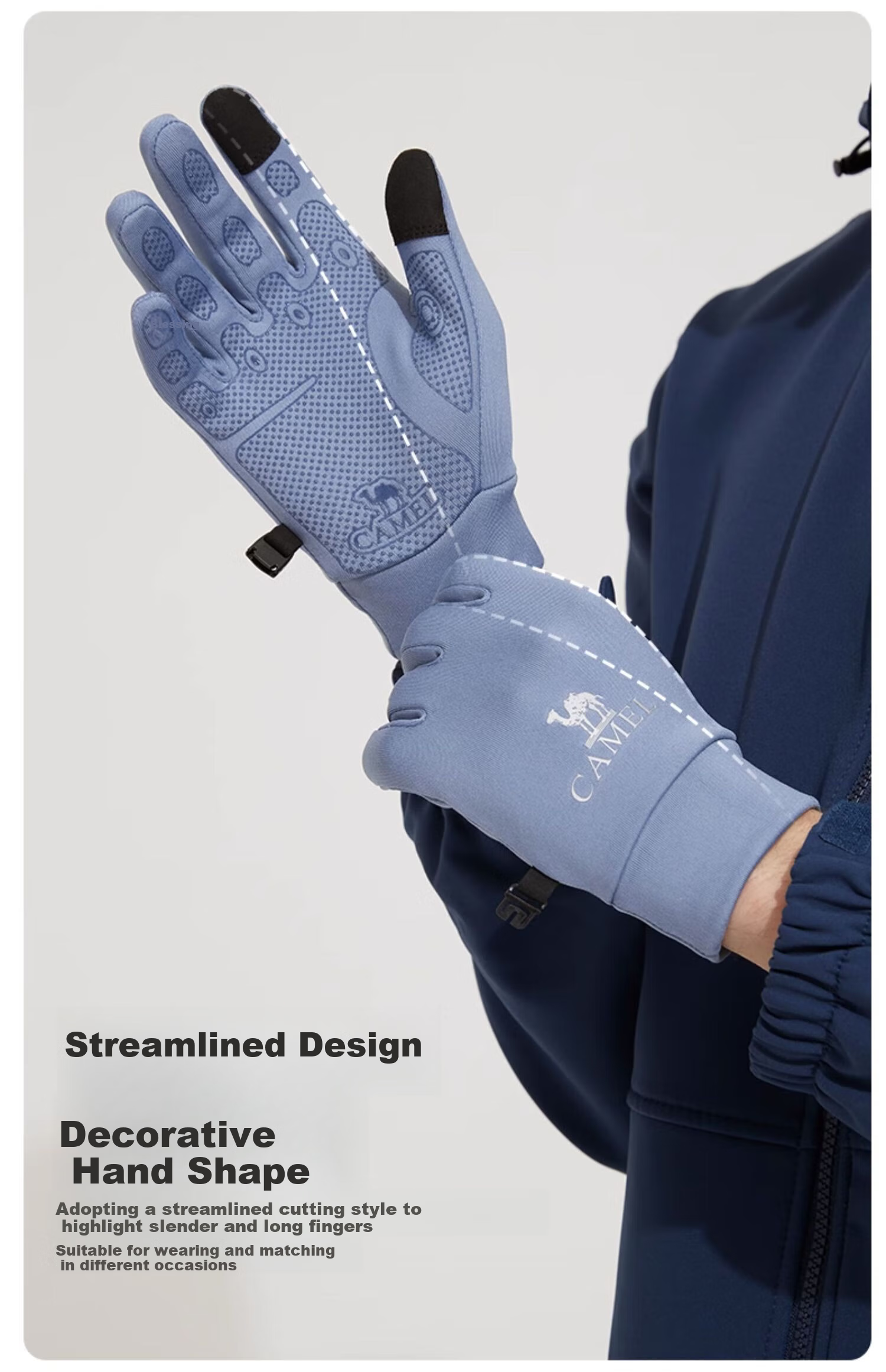 CAMEL Running Gloves for Women, Outdoor Sports Touchscreen Gloves for Men, Non-Slip Thin Fleece-Lined Warm Gloves 1T32264472 Carbon Gray L 11