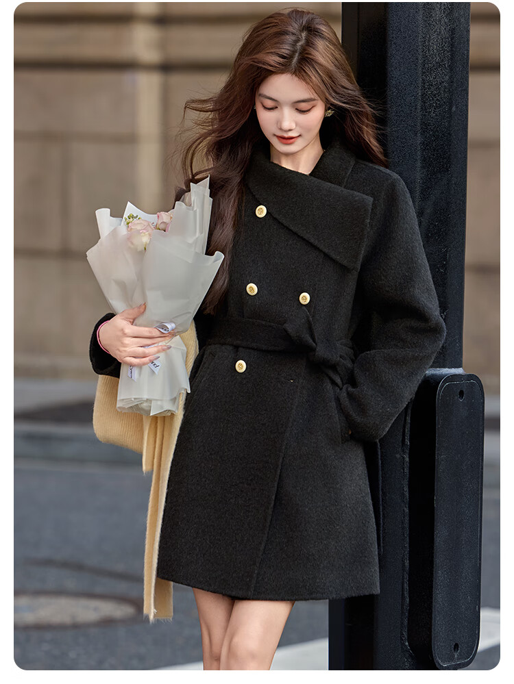 Bailuyu Qianjinfeng Wool Blend Double-Sided Woolen Coat 25 Winter New Year Red Mid-Length Elegant Women's Coat Red M 14