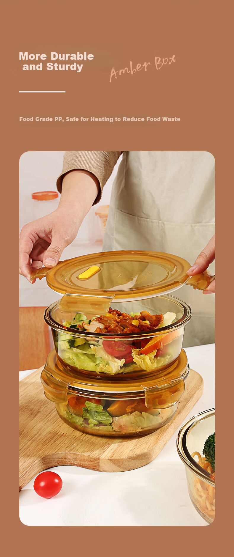 Demasi Heat-Resistant Glass Food Storage Containers, Microwave-Safe Lunch Boxes for Office Workers, Bento Boxes with 3 Compartments, 1020+700+400ml + Bag + Tableware 4