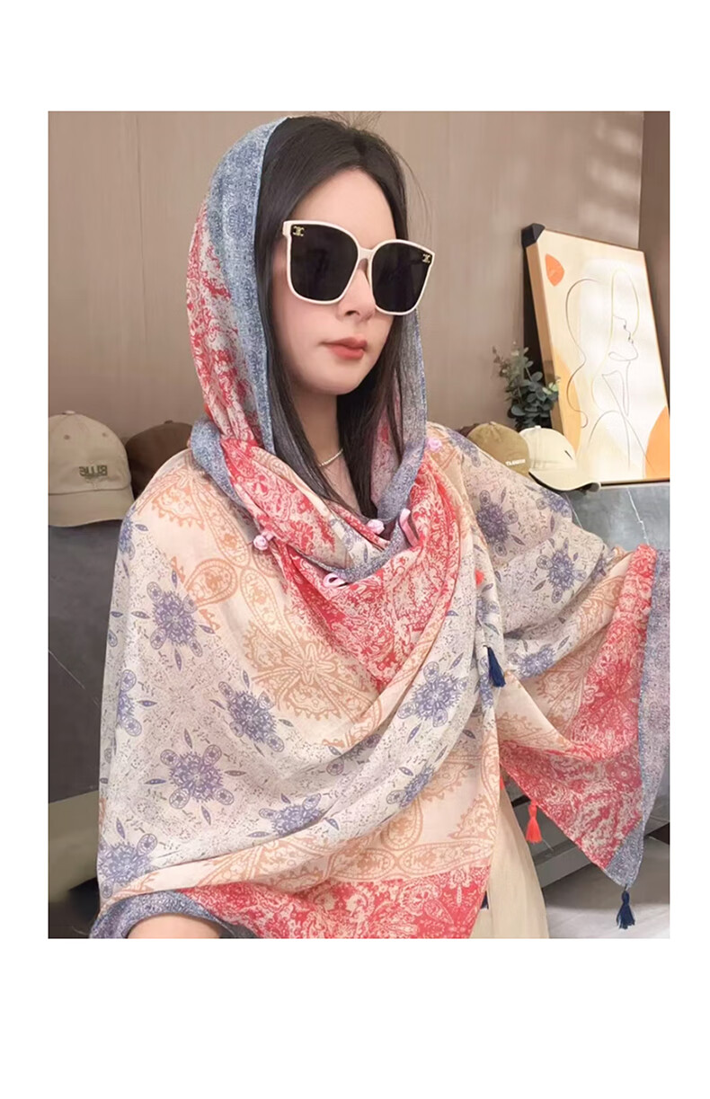 Jian Cai Premium Printed Silk Scarf for Women 2026 New Shawl Travel Sun Protection Gauze Scarf Ethnic Style Frog Button Wrap Beach Outerwear 11