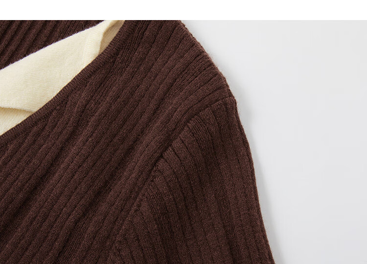 Demana Warm Soft Fiber Autumn Elegant Two-Piece Look Color-Block V-Neck Slim Knit Sweater for Women 3
