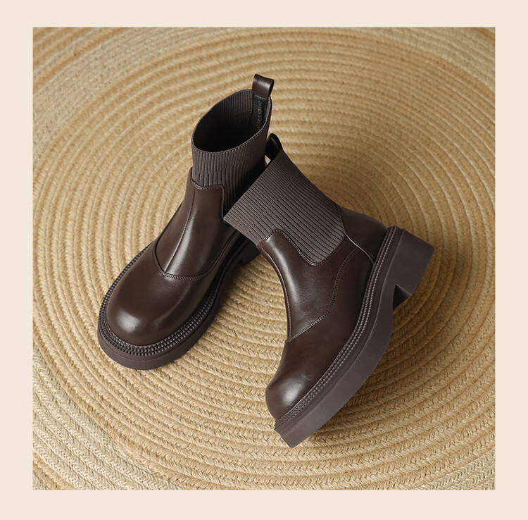 ZHR Elastic Socks Boots Women Autumn Winter Fleece Thick Sole Height Increasing Slimming Soft Sole British Short Boots EH255A Black 36 11