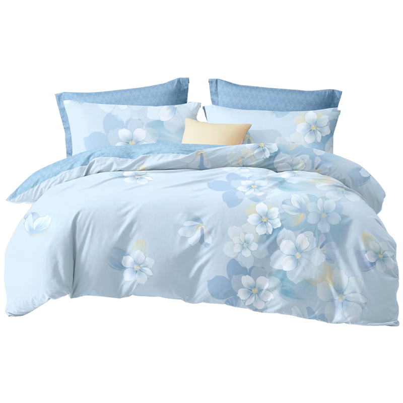 Boyang Home Textile 4-Piece Cotton Bedding Set 100% Cotton Duvet Cover Sheet Full Cotton Quilt Cover for 1.8m Bed Qinghe Yue Blue Home Store
