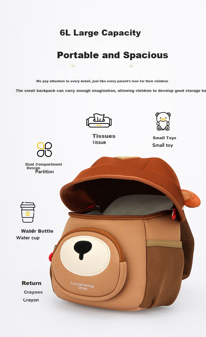 Germ Children's Backpack, Kindergarten Backpack, Ultra-Light Elementary School Bag, Travel Bag for Girls And Boys, Animal-Themed Small Backpack, Keke Xiong 10