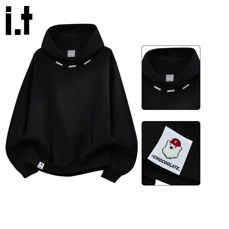 :CHOCOOLATE IT Heavyweight Hoodie Men Autumn Winter New American Style Casual Pullover Black M