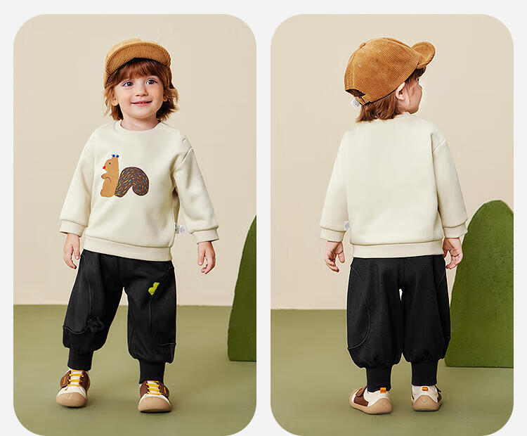 Minibala Baby Boys and Girls Sweatshirt 2025 Winter Far-Infrared Heating Fleece-Lined Warm Top 4