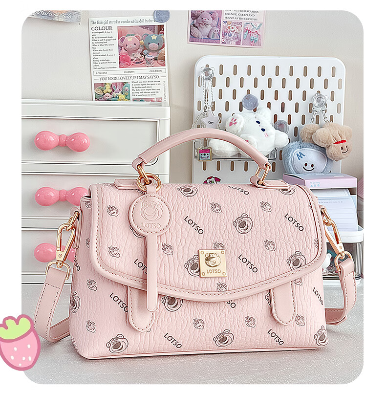 Disney Women's Luxury Niche High-End Crossbody Bag Commuter Strawberry Bear Bag Birthday Gift Pink with Pendant 5