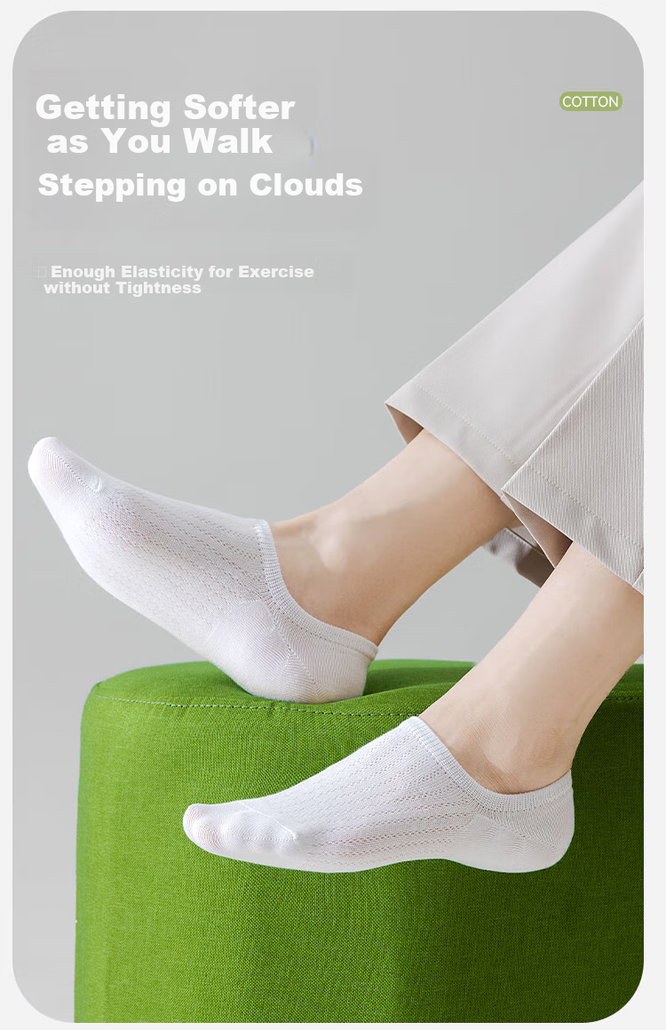 Hengyuanxiang [Pure Cotton 7A Antibacterial] Women's Socks, Summer Mesh Breathable Simple Anti-Slip Invisible Socks, White 9