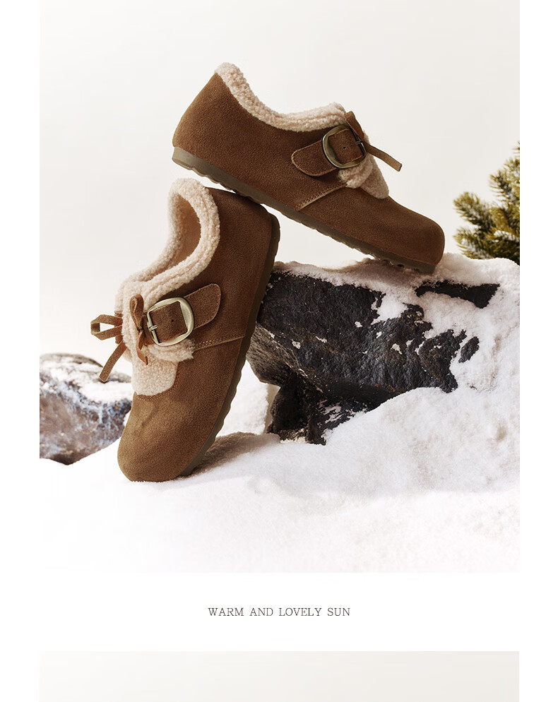 SENDA Snow Rabbit Fur Women's Shoes 2025 Winter New Outdoor Plush Warm Casual Birkenstock Style ZTI53DM5 Brown Size 37 2